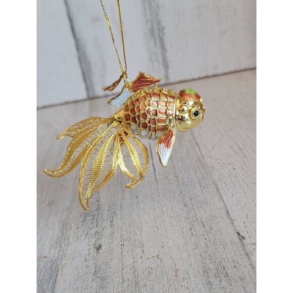 Vintage koi fish cloisonne jointed metal ornament Xmas unique - Picture 5 of 7